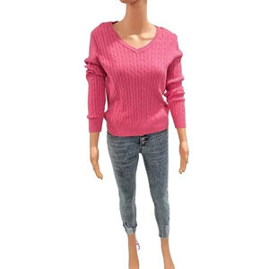 Women's Cable Knit V-Neck Sweater - Vibrant Pink, Size xs